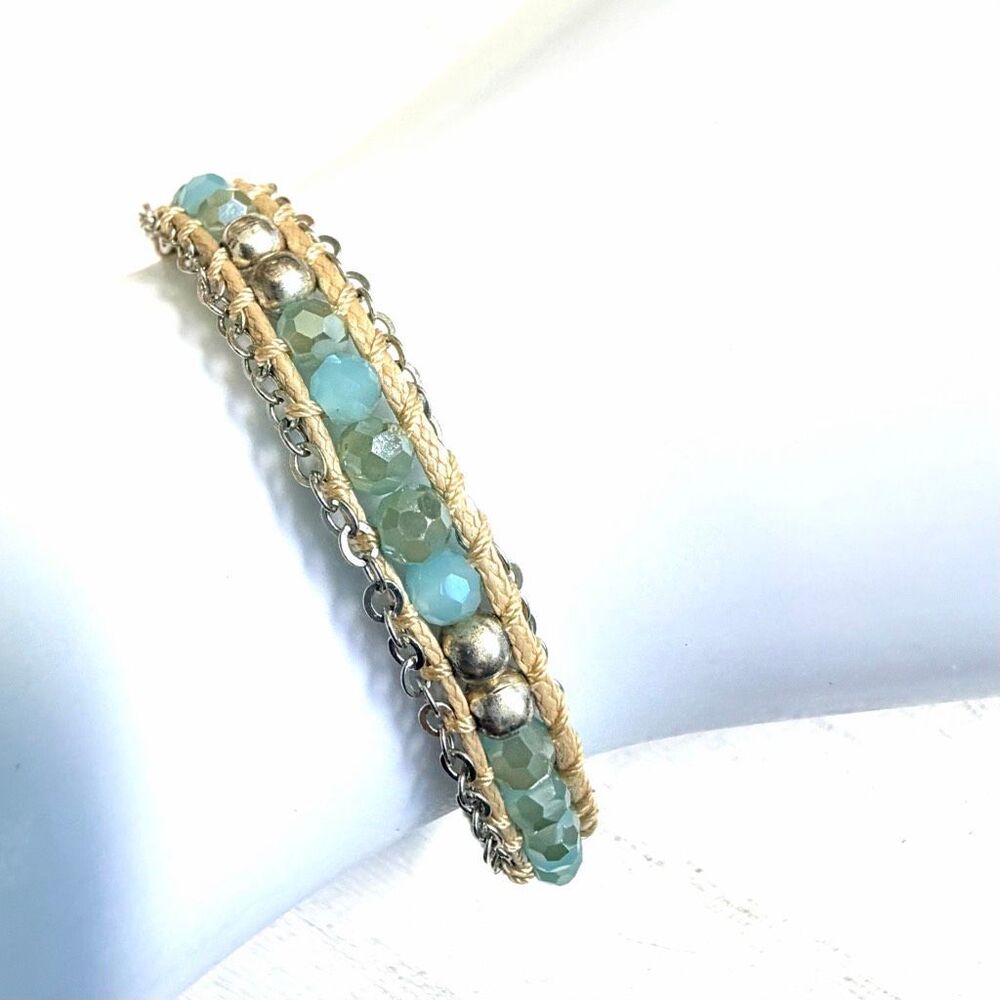 Boho Aqua Beaded  Bracelet - Picture 2 of 6